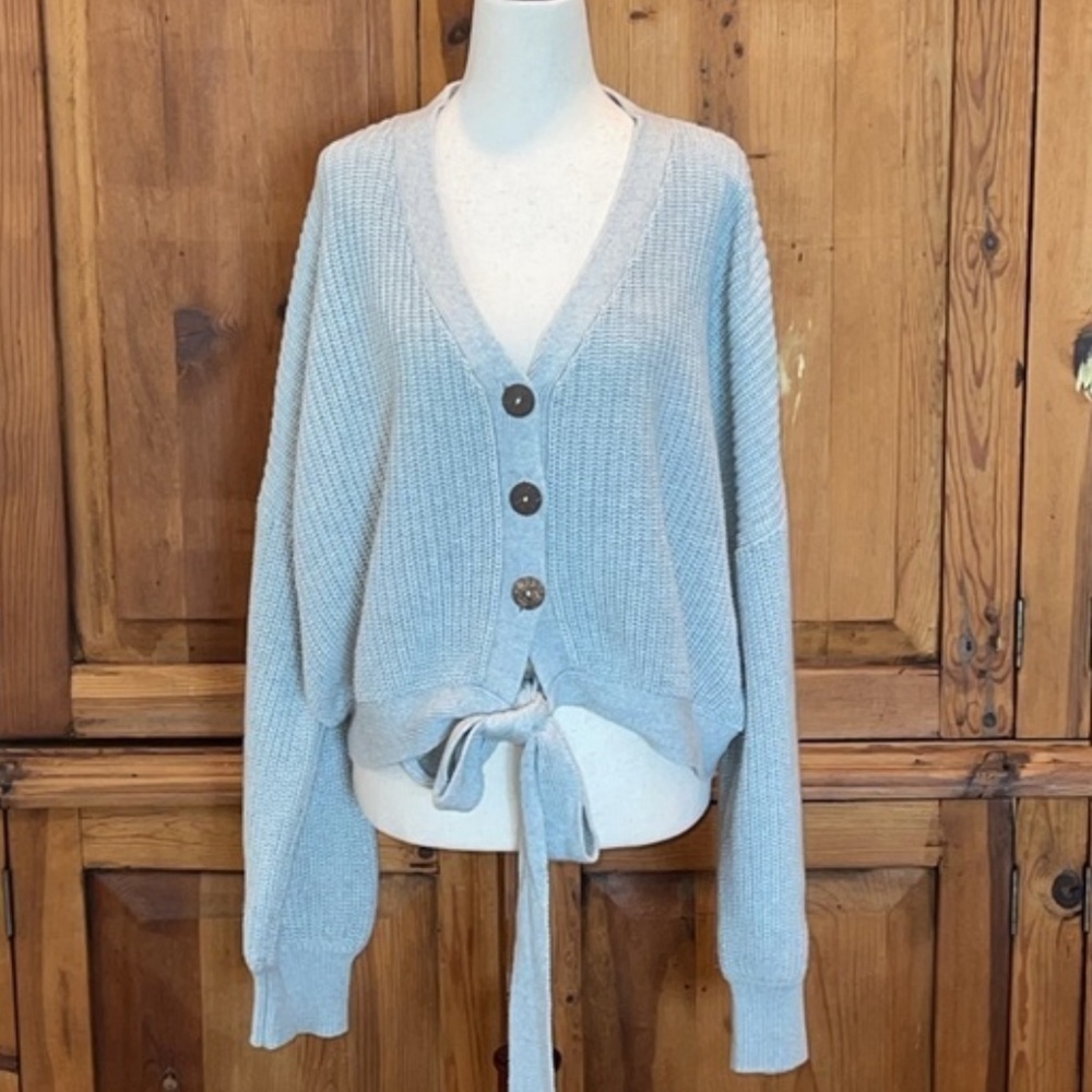LUMIERE Gray Relaxed Fit Gray Cropped Balloon Sleeve Sweater Sz. L